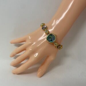 Vintage Gold Tone Abalone Shell Dial Japan Movt Watch Vienna Model SQ387